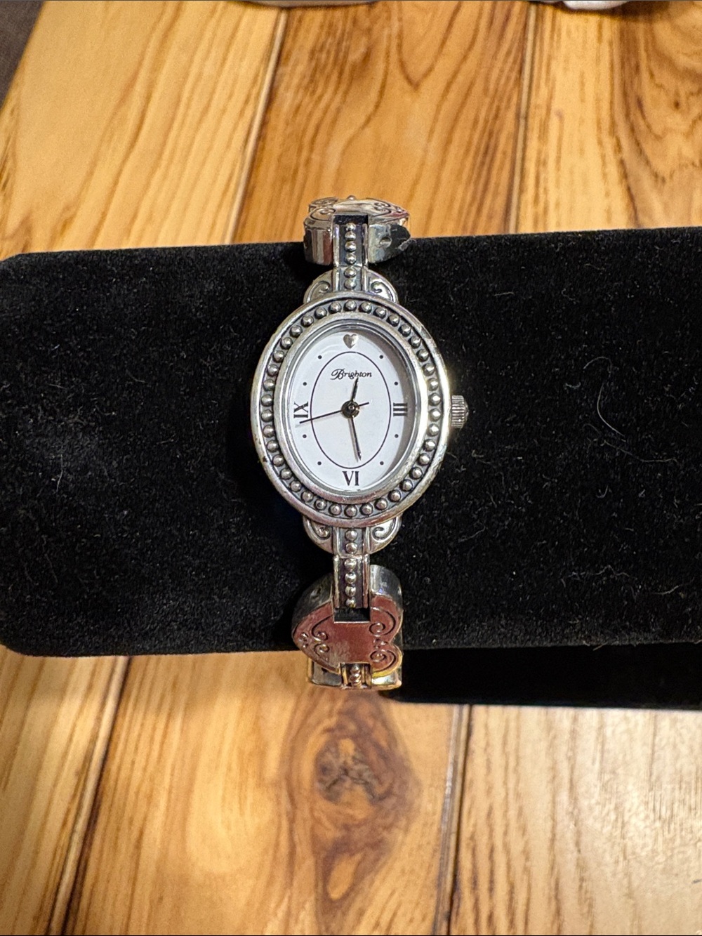 Brighton Silver-Tone Oval Beaded Reversible Tyler Bracelet Watch with White Dial